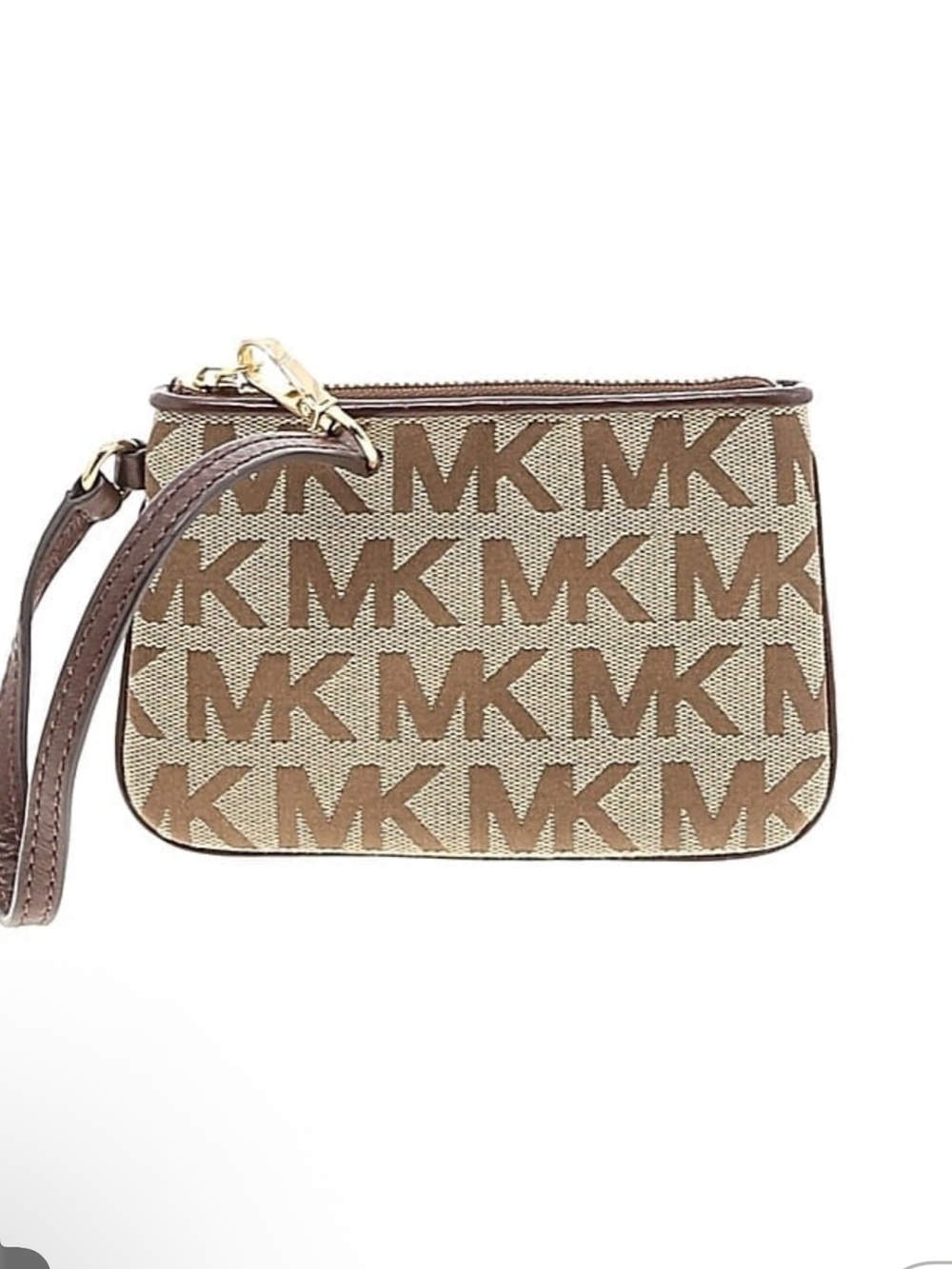 Michael Kors Brown and Beige MK Logo Wristlet EUC